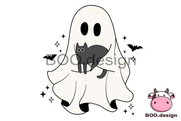 Сute Ghost and Black Cat Svg, Halloween Review